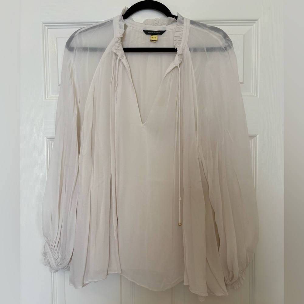 Banana Republic White Sheer Long Sleeve Blouse